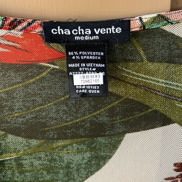 Cha Cha Vente Sz M Oversized Dolman Button Down Mesh Tropical Floral Blouse - Picture 3 of 9